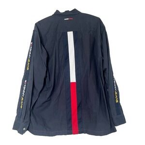 90s‎ VTG Tommy Jeans Long Sleeve stripe down back Snap button up Large Hilfiger